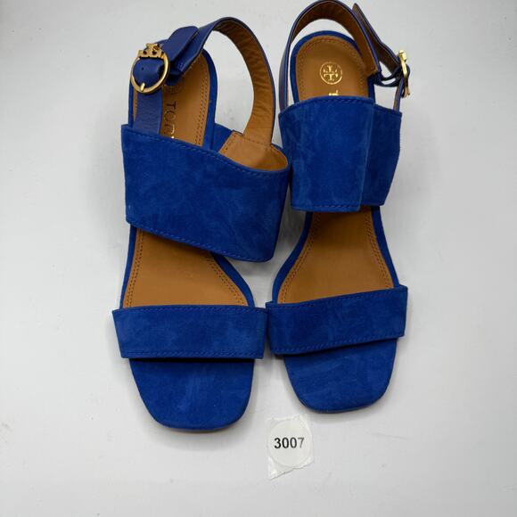 Tory Burch Women's Leather Selby Block-Heel Sandals Blue Size 9 - Picture 10 of 10